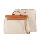 Hermes Herbag MM Leather Toile Ash 2-Way Shoulder Bag Business Tote