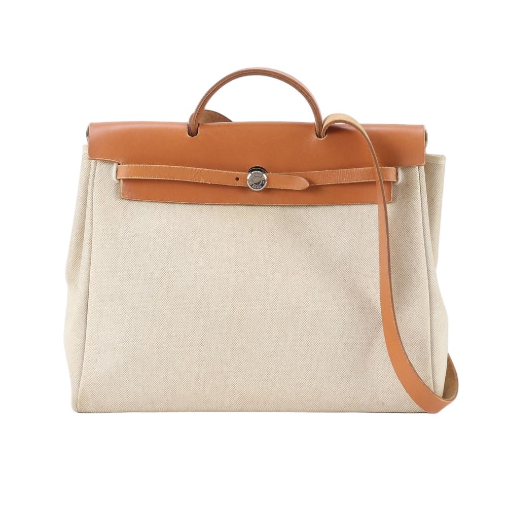 Hermes Herbag MM Leather Toile Ash 2-Way Shoulder Bag Business Tote — view 2