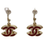 Chanel Gold Red Comic Mark Hoop Earrings
