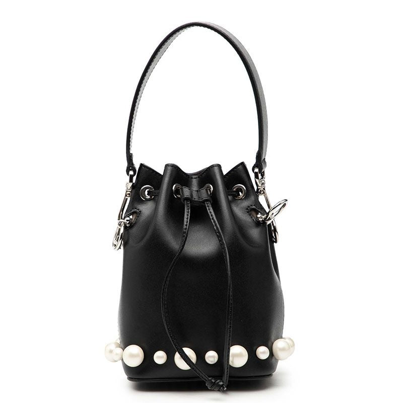Fendi Mini Montresor Black Leather Faux Pearl