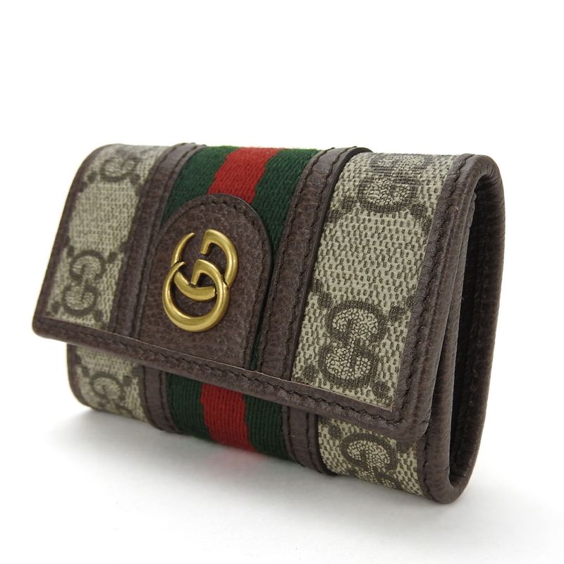 Gucci Key Case Off Deer Sherry GG Supreme Canvas Leather Beige Green Red — view 2