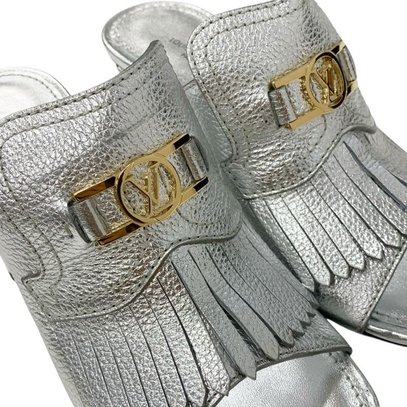 Louis Vuitton Indiana Line Sandals Shoes Leather Metallic Silver Gold Logo — view 9