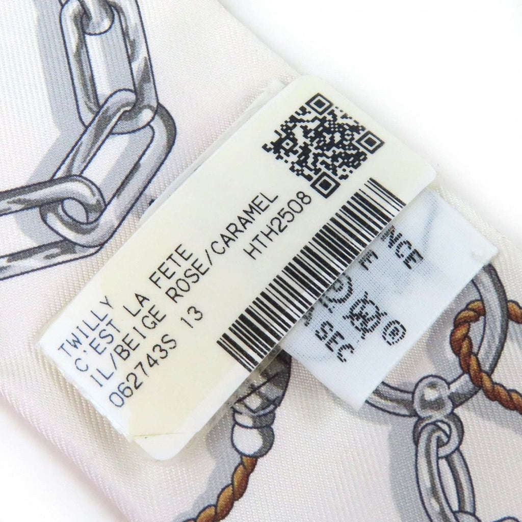 Hermes Twilly Sera Fete Silk Beige Rose Caramel White Scarf Recommended — view 7
