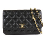 Chanel Chain Wallet Black Caviar Leather Roller Skate Star Charm Shoulder Bag