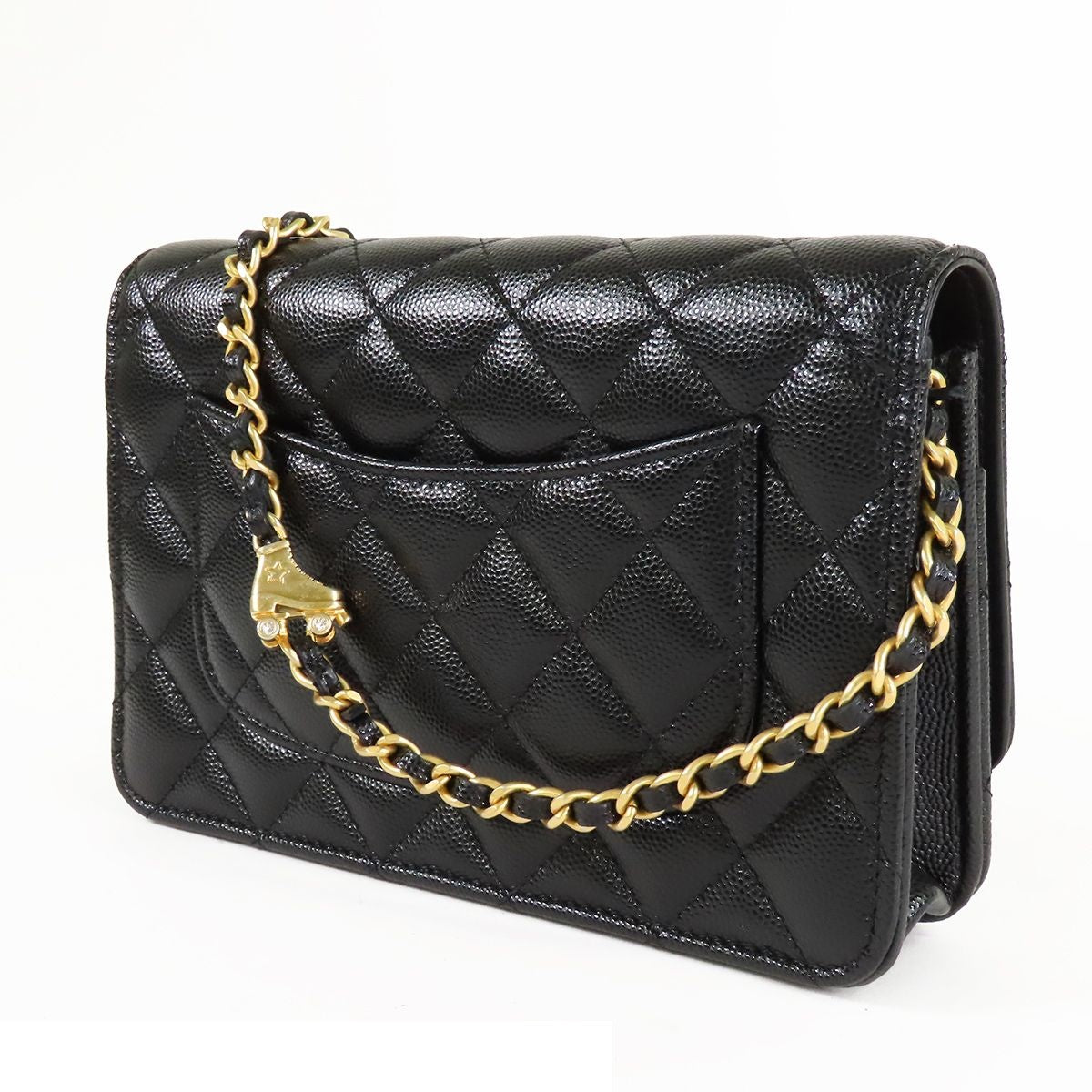 Chanel Chain Wallet Black Caviar Leather Roller Skate Star Charm Shoulder Bag — view 2