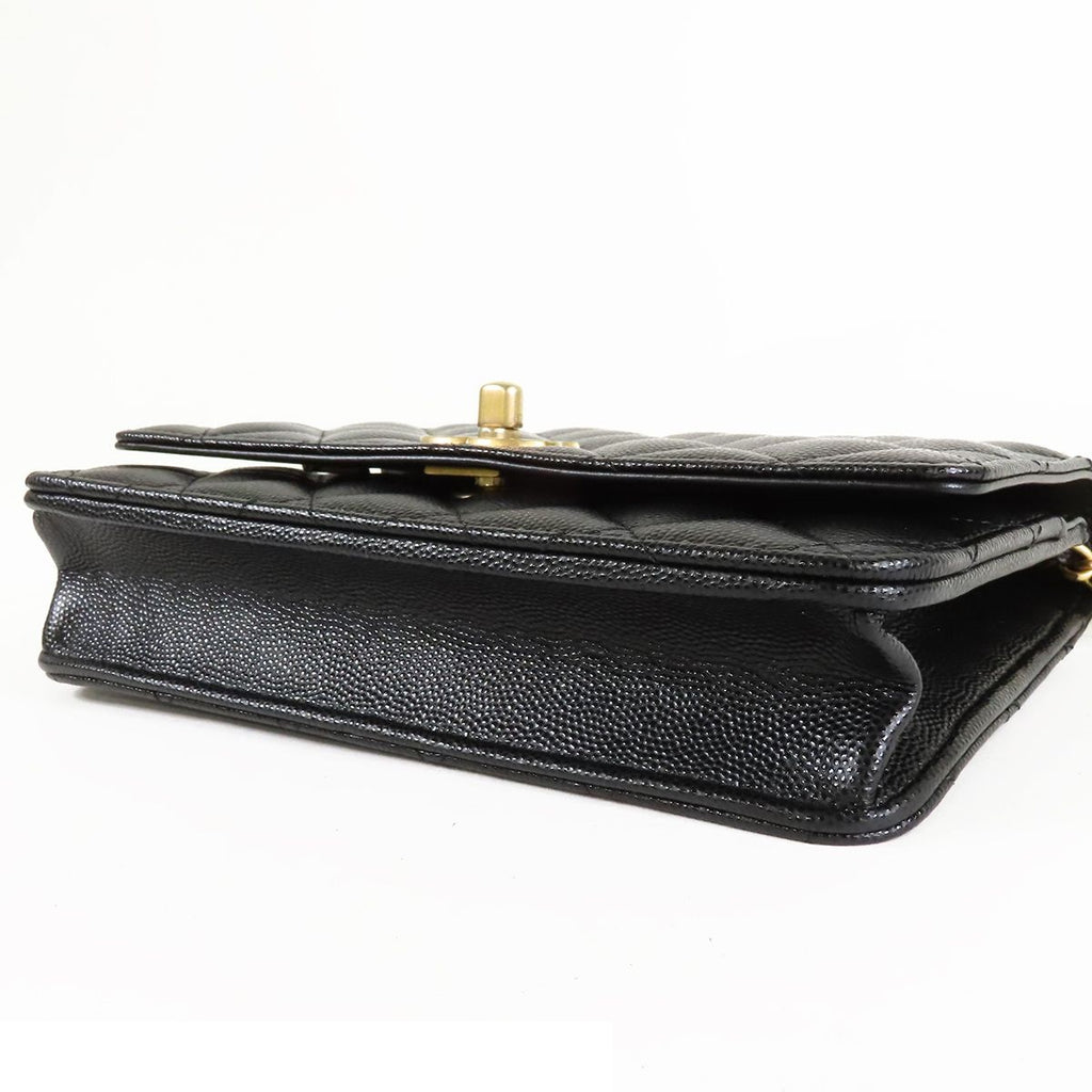 Chanel Chain Wallet Black Caviar Leather Roller Skate Star Charm Shoulder Bag — view 3