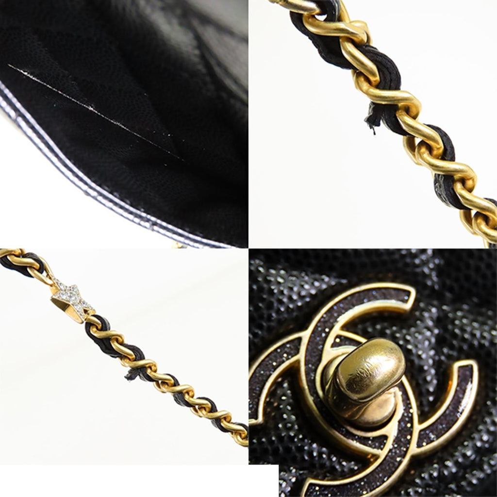 Chanel Chain Wallet Black Caviar Leather Roller Skate Star Charm Shoulder Bag — view 6