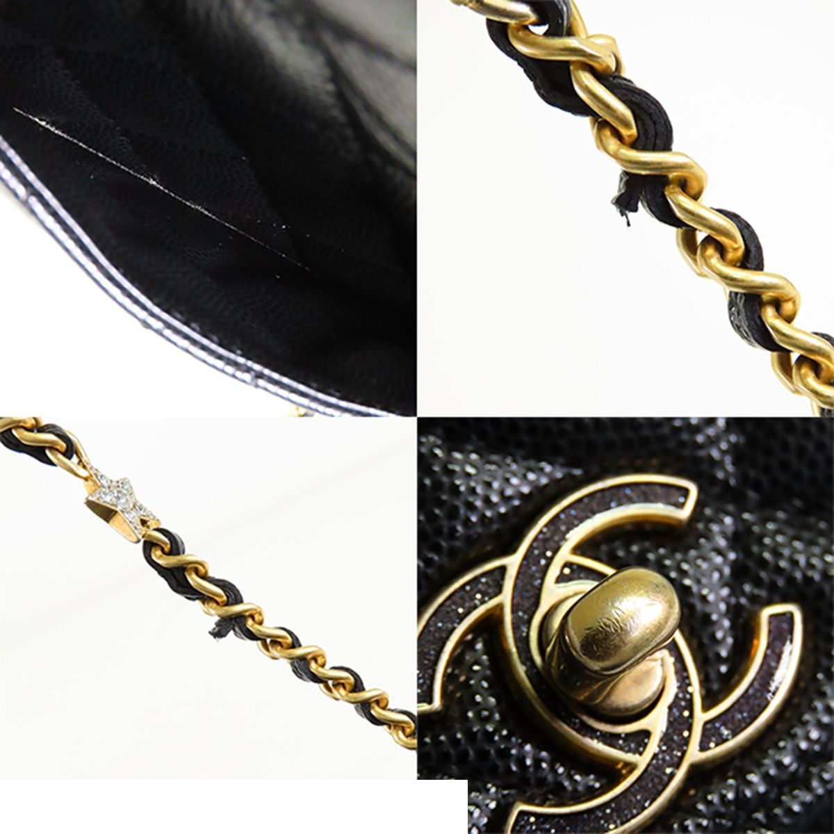 Chanel Chain Wallet Black Caviar Leather Roller Skate Star Charm Shoulder Bag — view 6