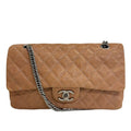 Chanel Chain Turnlock Double Flap 25 Quilted Lambskin Shoulder Bag Beige