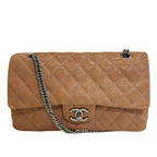 Chanel Chain Turnlock Double Flap 25 Quilted Lambskin Shoulder Bag Beige