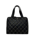 Chanel Handbag Black Wild Stitch Tote Lambskin CC Logo Fastener