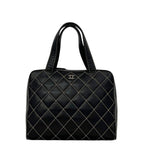 Chanel Handbag Black Wild Stitch Tote Lambskin CC Logo Fastener