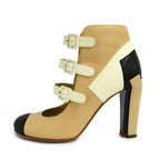 Chanel Short Boots Ankle Strap Coco Mark 35.5 Beige Black White