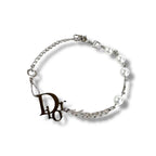 Christian Dior Silver Logo Plated Pearl Bracelet Hardware SV