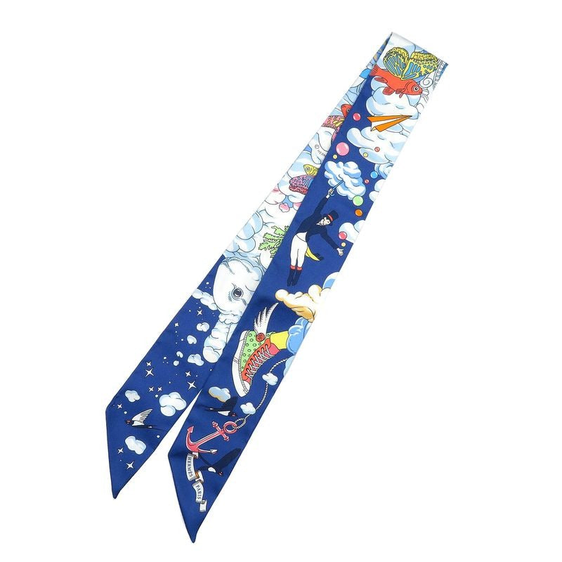 Hermes Twilly Sur Mon Nuage My Clouds Silk Marine Ciel Scarf 0085