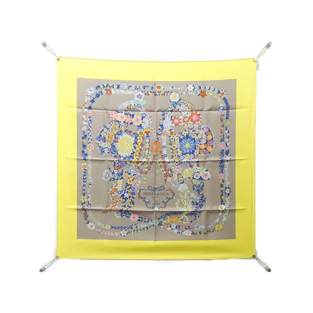 Hermes Brides de Gala en Fleurs Carre Scarf Jaune Vif