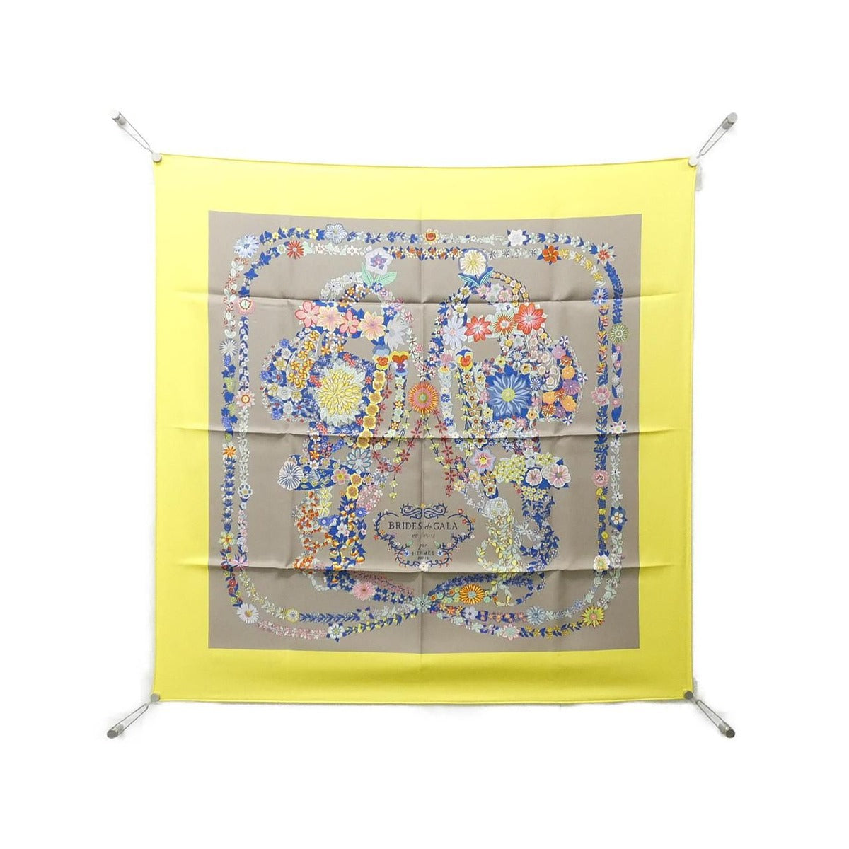 Hermes Brides de Gala en Fleurs Carre Scarf Jaune Vif