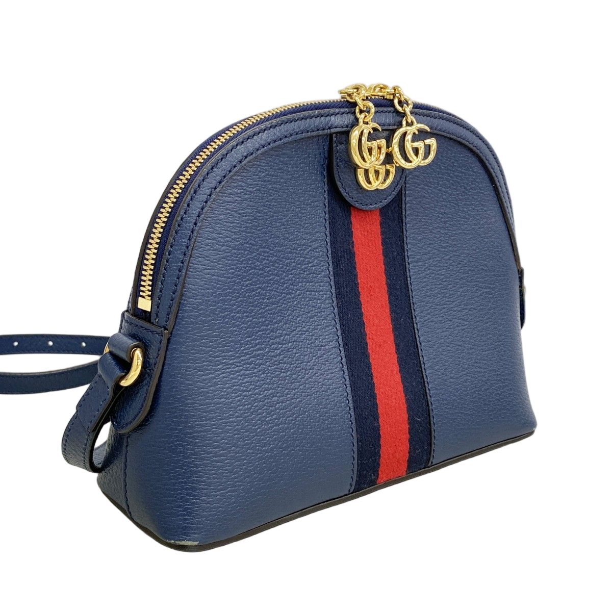 Gucci Shoulder Bag Ophidia Leather Navy Blue Gold — view 2