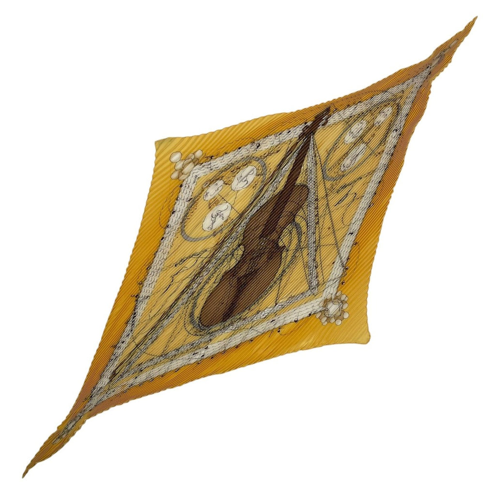 Hermes Scarf Pleated Silk la Musique Des Spheres Music Played by Yellow — view 2