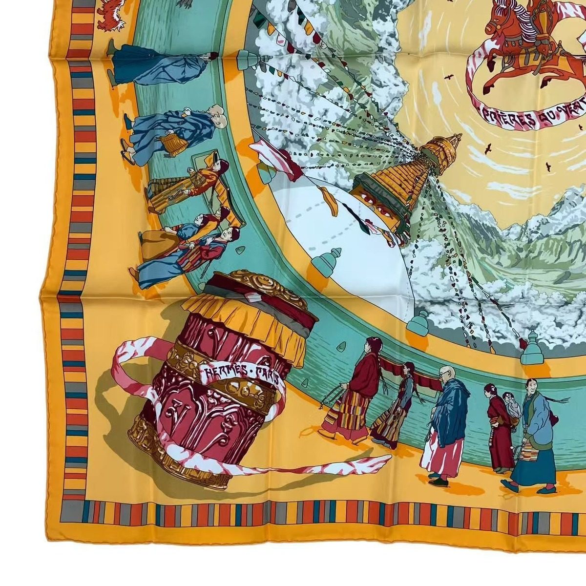 Hermes Carre 90 Scarf Silk Prieres AU Vent Prayer in the Wind Yellow — view 4