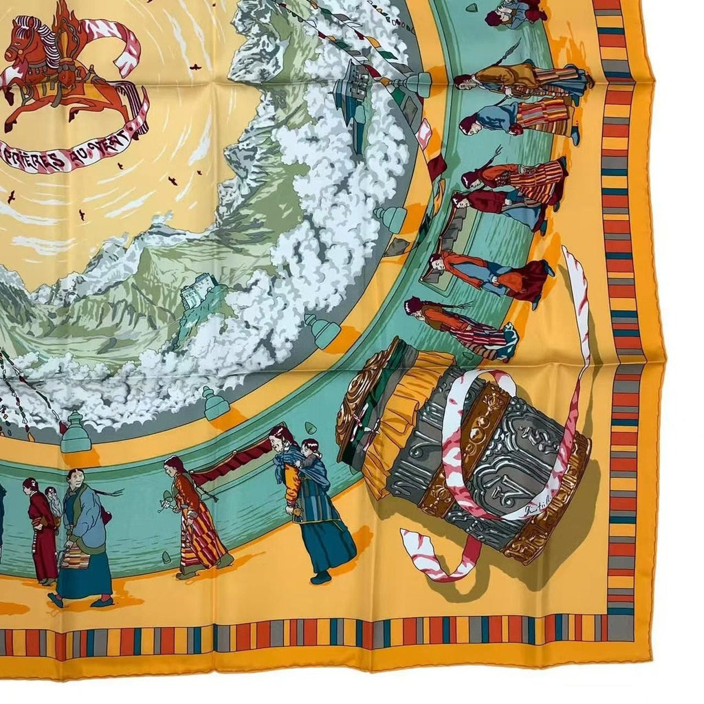 Hermes Carre 90 Scarf Silk Prieres AU Vent Prayer in the Wind Yellow — view 5