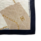 Chanel CC Logo Quilted Scarf Silk Black Beige Large — view 4
