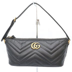 Gucci Black Leather GG Marmont One Shoulder Bag