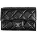 Chanel CC Logo Card Case Quilted Leather Black