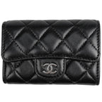 Chanel CC Logo Card Case Quilted Leather Black