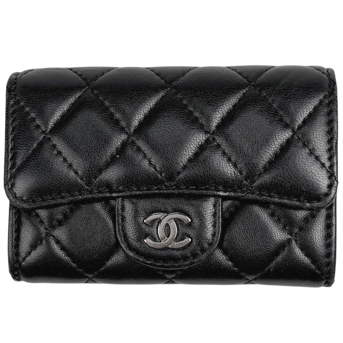 Chanel CC Logo Card Case Quilted Leather Black
