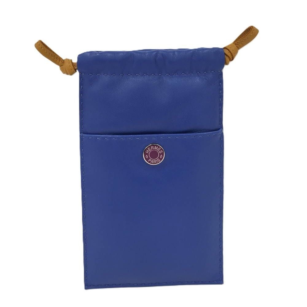 Hermes Pillow Case Pouch Leather Blue