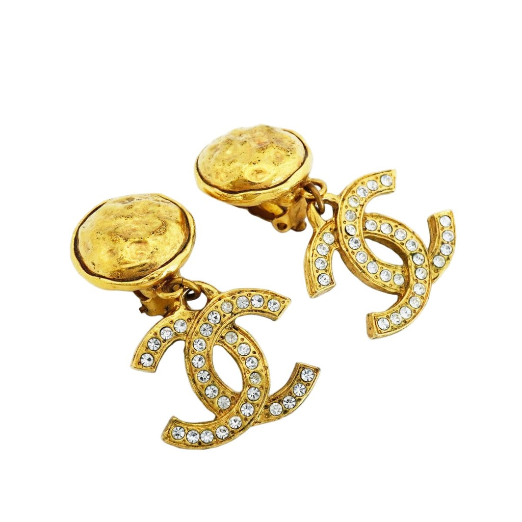Chanel Earrings Vintage CC Logo Gold Plated Rhinestone — view 2