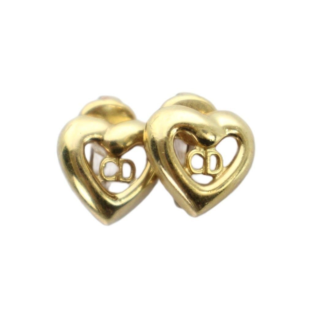 Dior Earrings Clip Type Logo Heart Gold