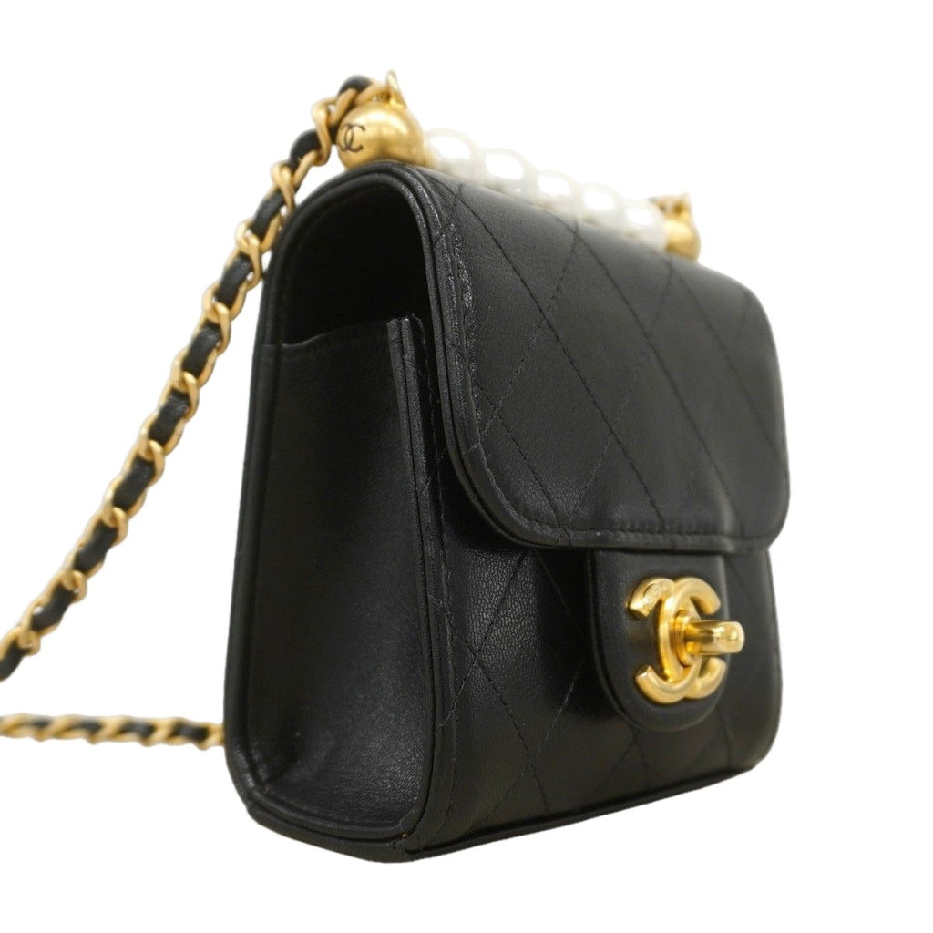 Chanel Shoulder Bag Quilted Lambskin Black Champagne Gold — view 2