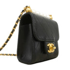 Chanel Shoulder Bag Quilted Lambskin Black Champagne Gold — view 2