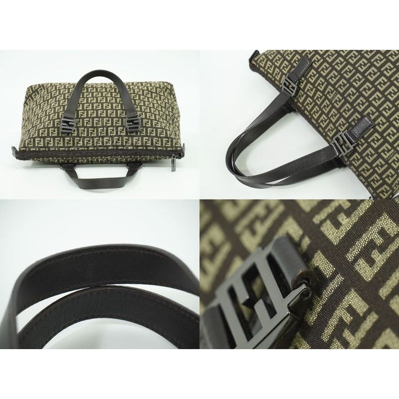 Fendi Zucchino Tote Handbag Canvas Brown 8 Bh138 Bag — view 6