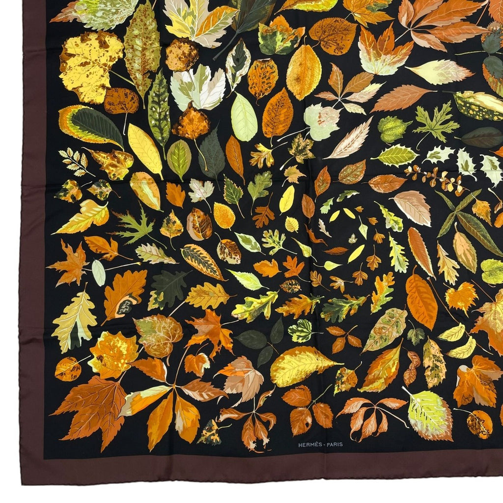 Hermes Scarf Silk Carre 90 Tourbillon Fallen Leaves Swirl Brown — view 4