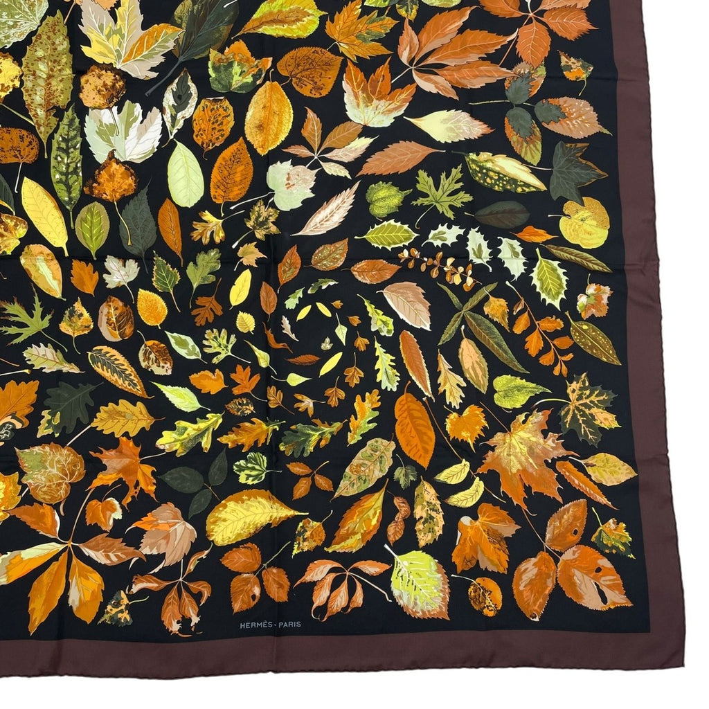 Hermes Scarf Silk Carre 90 Tourbillon Fallen Leaves Swirl Brown — view 5