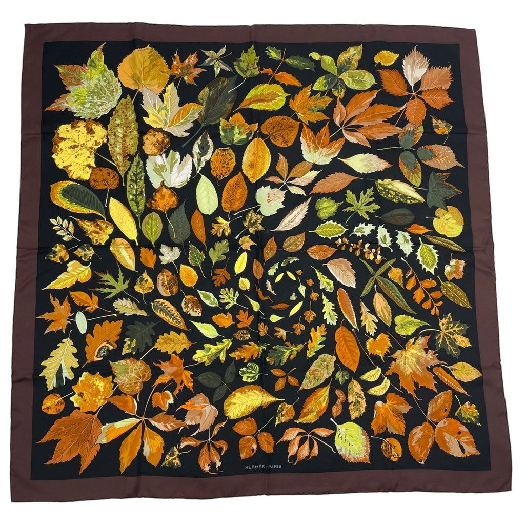 Hermes Scarf Silk Carre 90 Tourbillon Fallen Leaves Swirl Brown