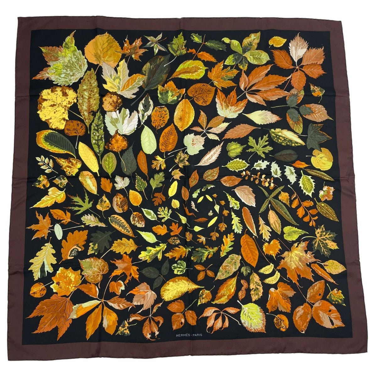 Hermes Scarf Silk Carre 90 Tourbillon Fallen Leaves Swirl Brown