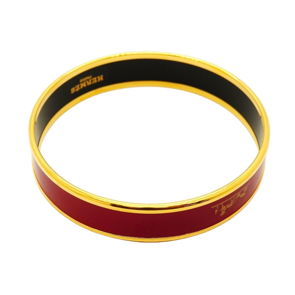 Hermes Bangle Enamel PM Carre Shu Gold Plated Cloisonne Red Bracelet — view 2