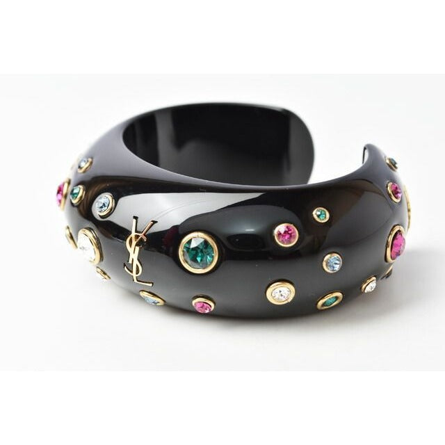 Saint Laurent Bangle Bracelet Rhinestone Multicolor Black — view 2
