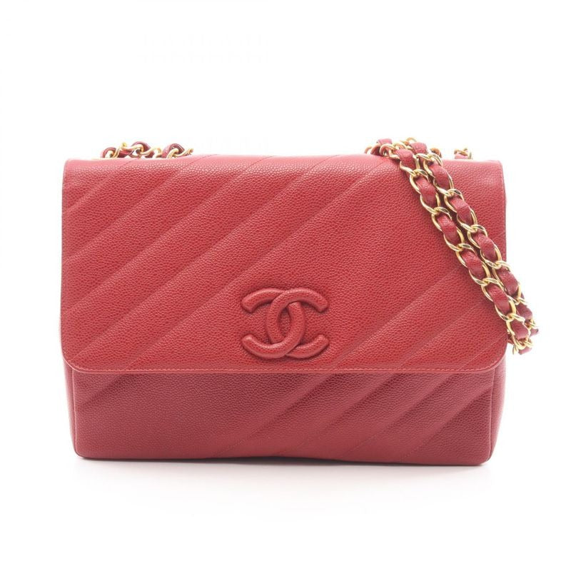 Chanel Shoulder Bag Bias Stitch Red Leather Chain