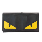 Fendi Wallet Long Leather Bug's Eye Black Flap Style