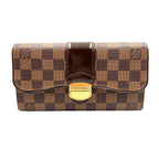 Louis Vuitton Portefeuille Sistine Damier Ebene Leather Brown Bifold Wallet Gold