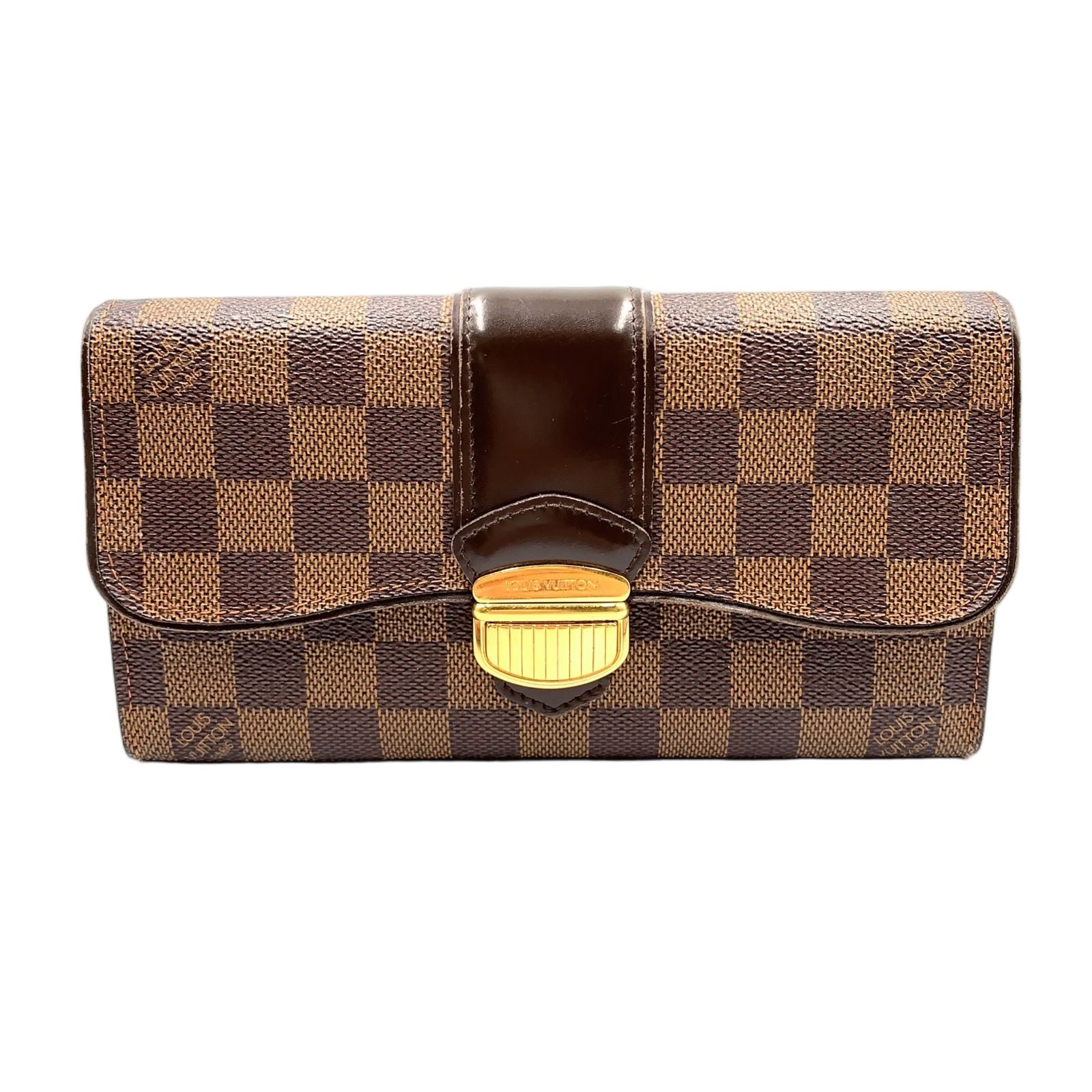 Louis Vuitton Portefeuille Sistine Damier Ebene Leather Brown Bifold Wallet Gold