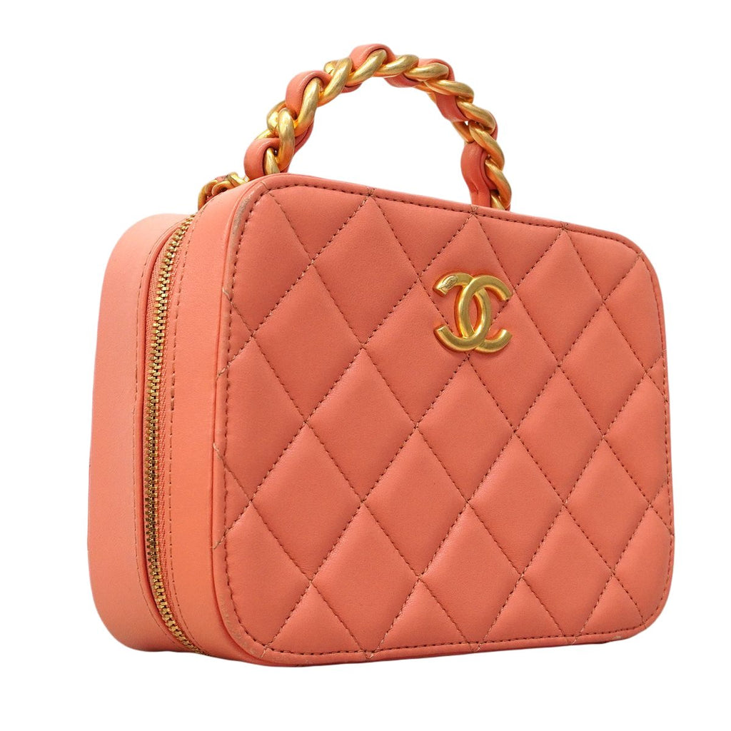 Chanel Handbag Quilted Lambskin Salmon Pink Gold 2-Way — view 2