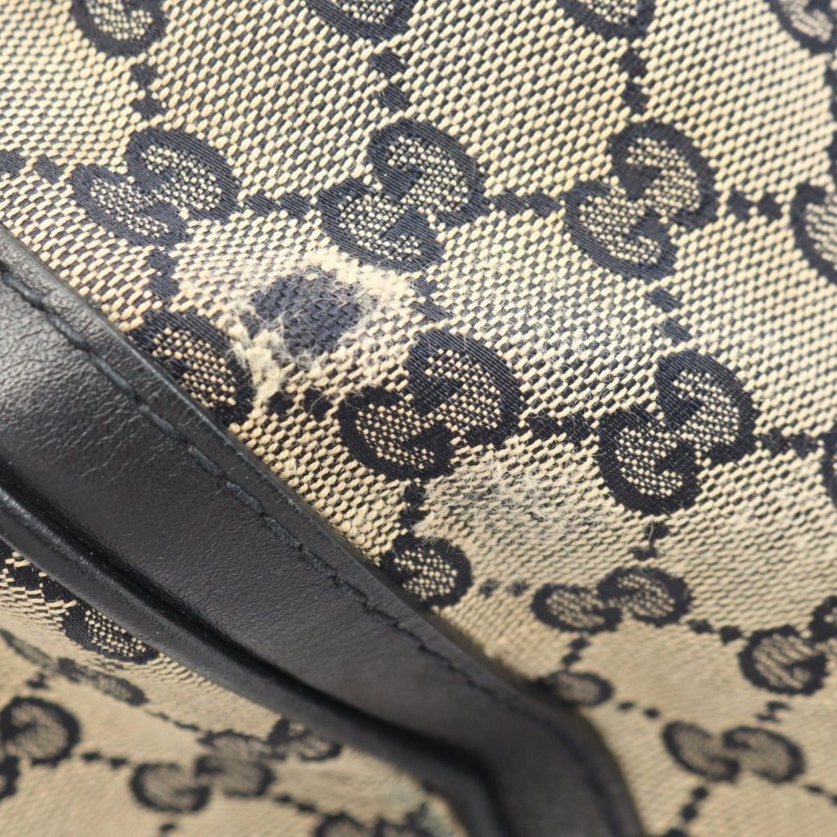 Gucci Handbag Webbing Line GG Canvas 2-Way Beige Black Boston — view 9