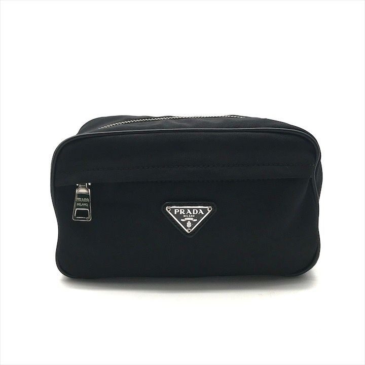 Prada Nylon Leather Triangle Logo Pouch Black