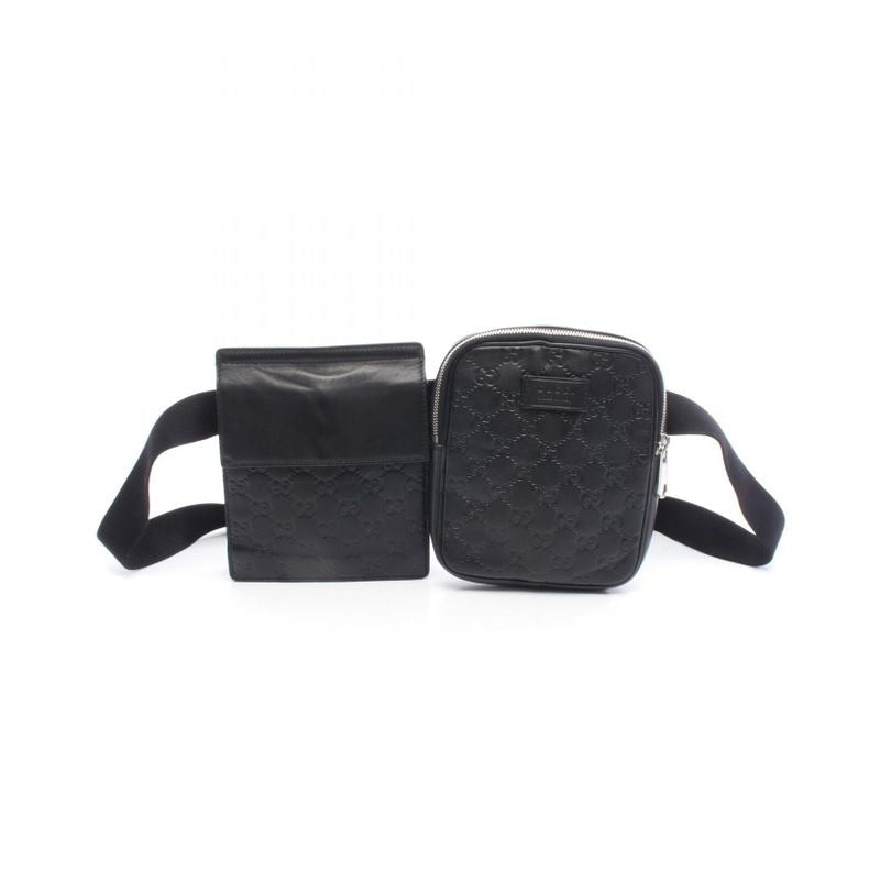 Gucci Waist Bag Guccissima Double Pouch Belt Black Leather